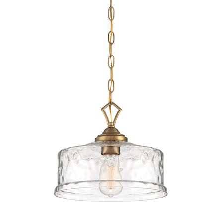 Designers Fountain Drake 60 Watt 1 Light Brushed Gold Pendant with Clear Hammered Glass Shade 96332-BG
